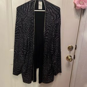 Lovely sparkling dress up jacket. Very fancy. SizexCO for size. I’m 2X.